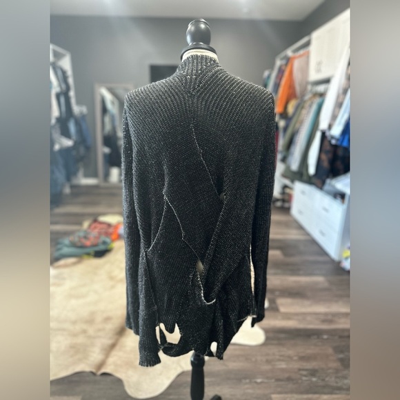 BKE Buckle Sweater Women XL Black White Cross Back Open Cardigan Duster Boho - Picture 4 of 6